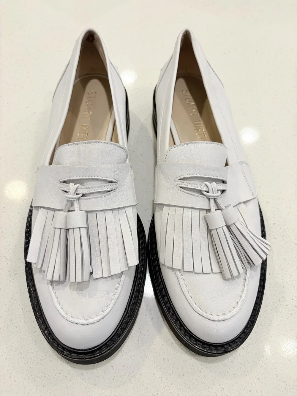 LIKE NEW Stuart Weitzman Mila Lift Loafers‎ White Leather 9.5 Women’s